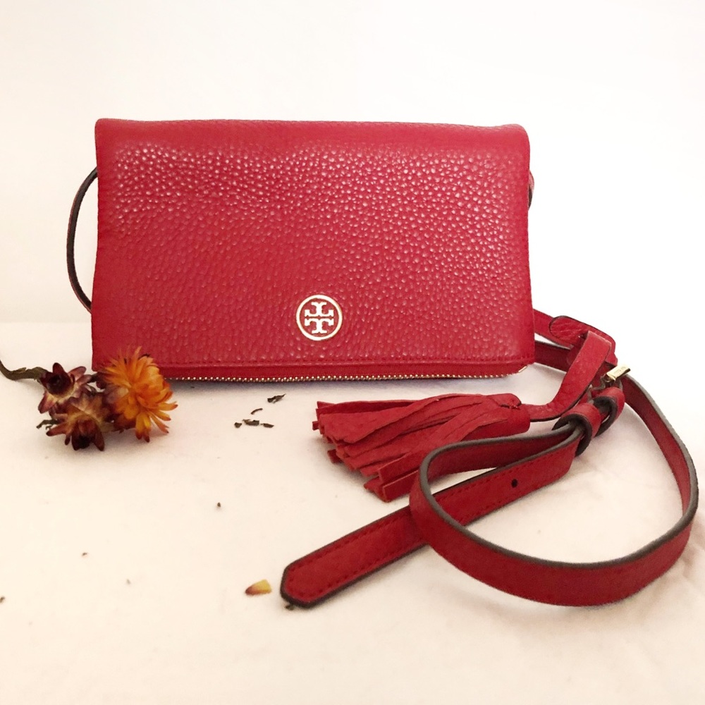 Tory Burch Robinson Leather Foldover Purse, Red